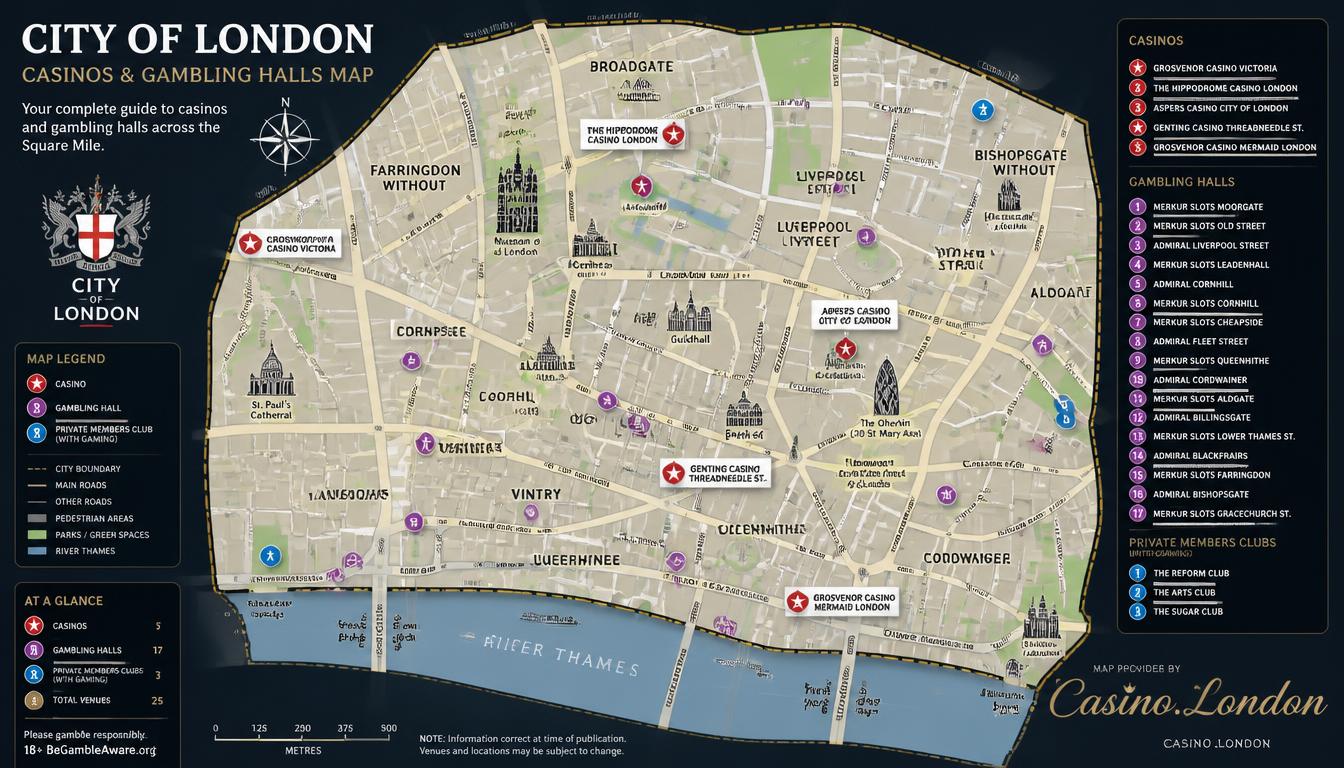 Map of London showing the main casino areas covered by this guide